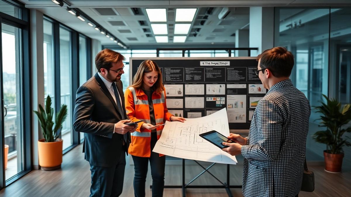 Equipe imobiliária planejando processos de vistoria