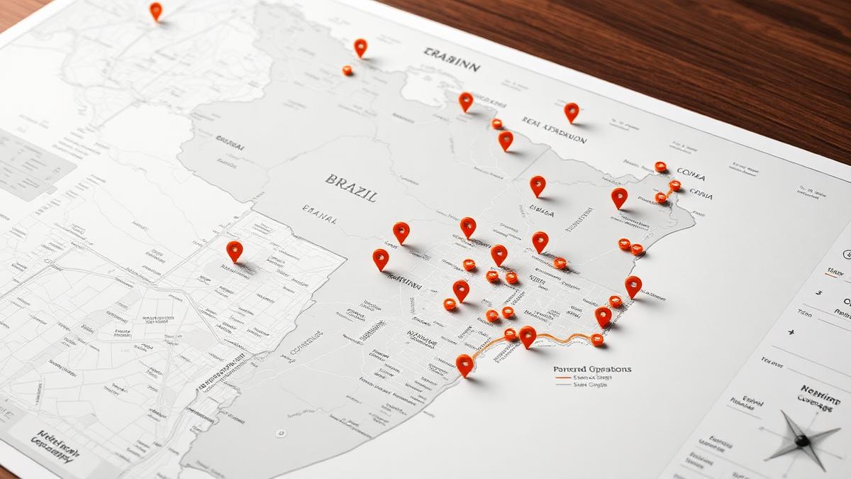 Mapa do Brasil com pontos de expansão da cobertura de vistorias
