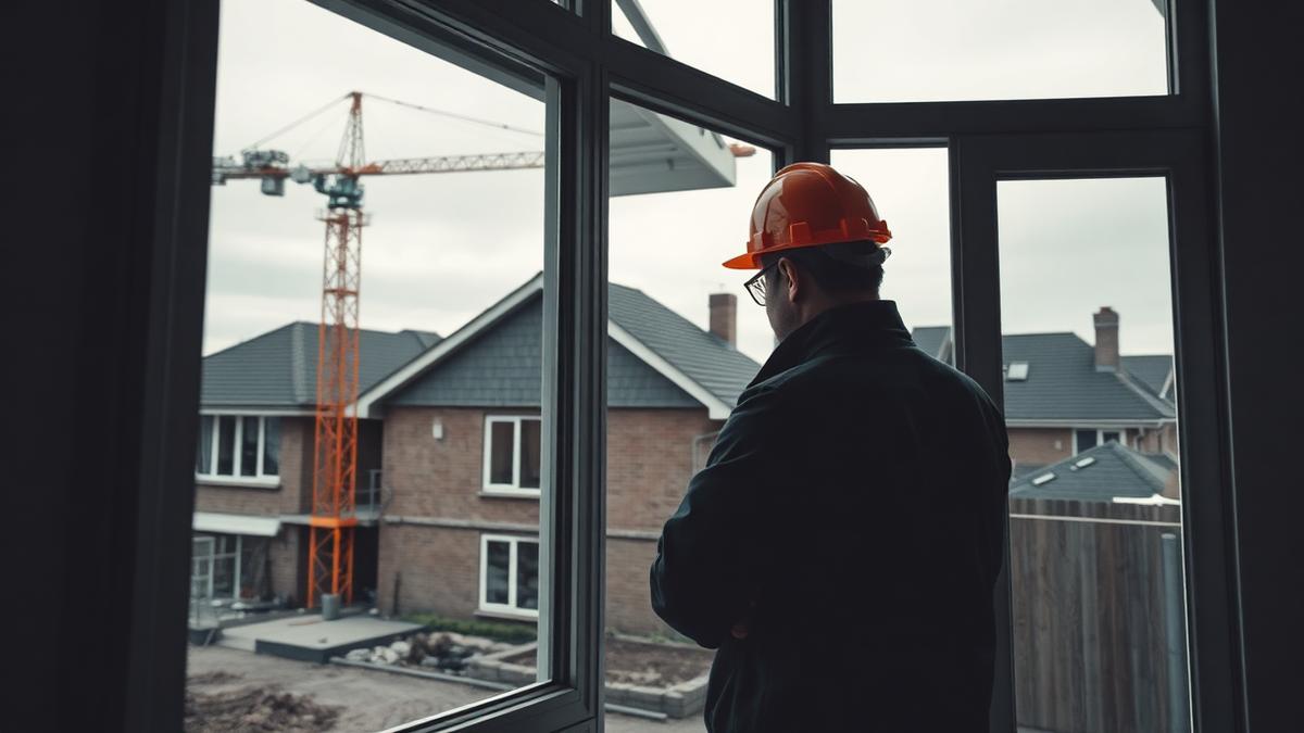 Engenheiro avaliando imóvel vizinho a um canteiro de obras